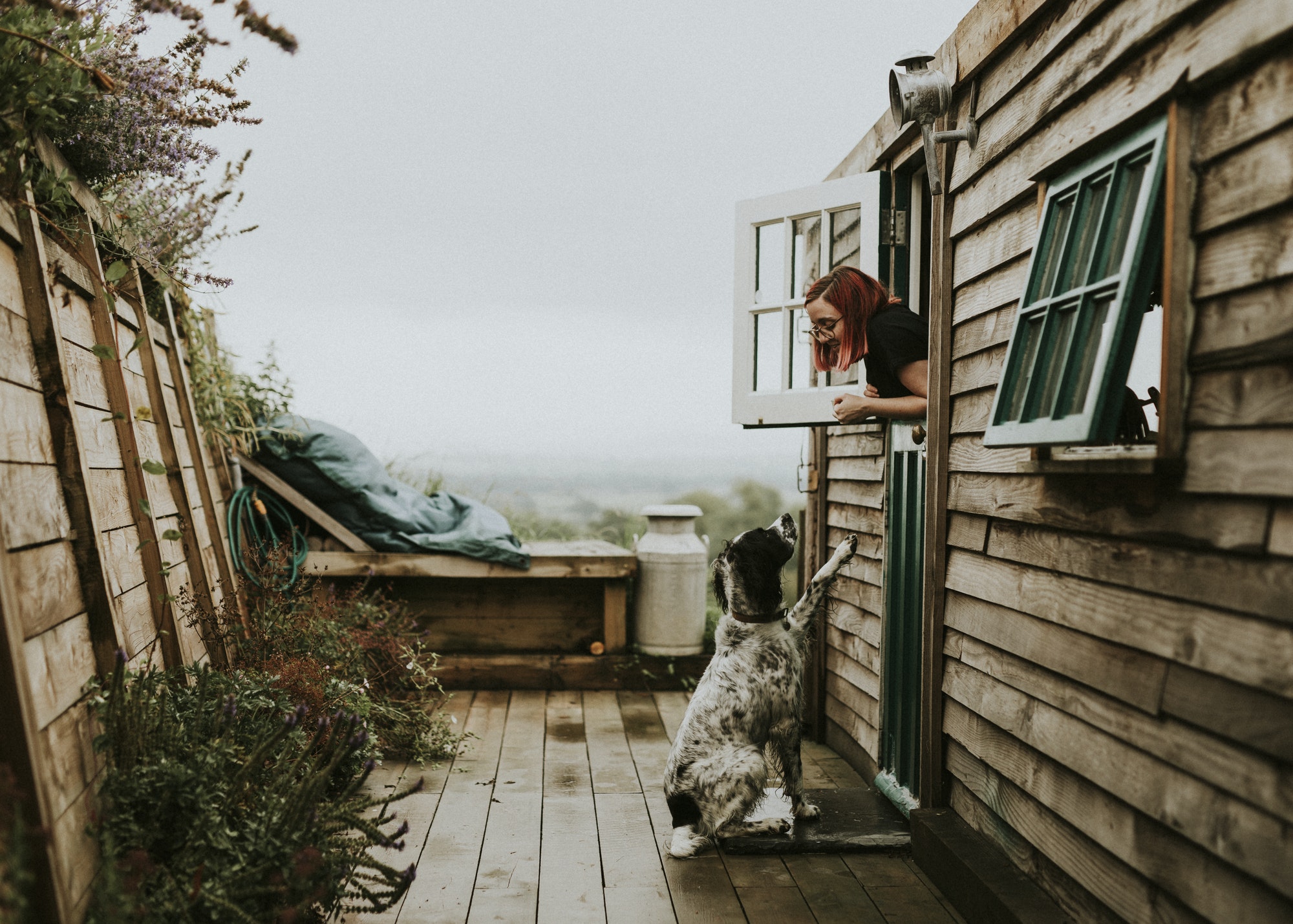 Woman talking with her dog